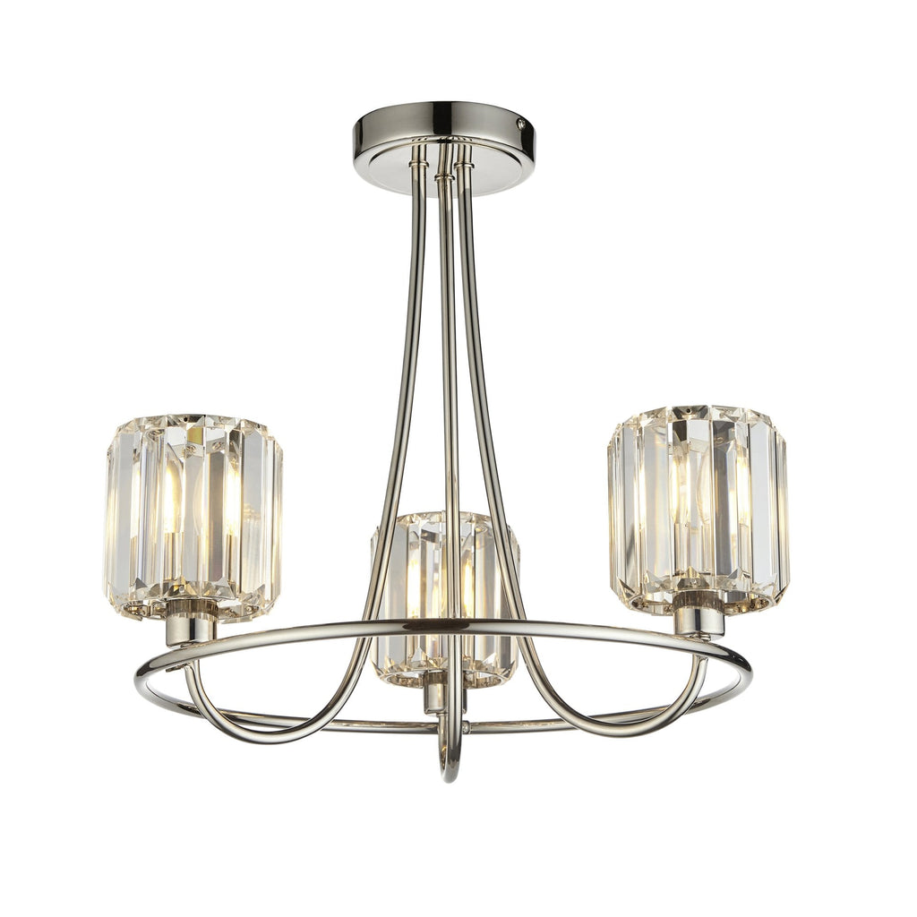 104107 Berenice 3 Light Semi Flush Bright Nickel Plate And Clear Glass