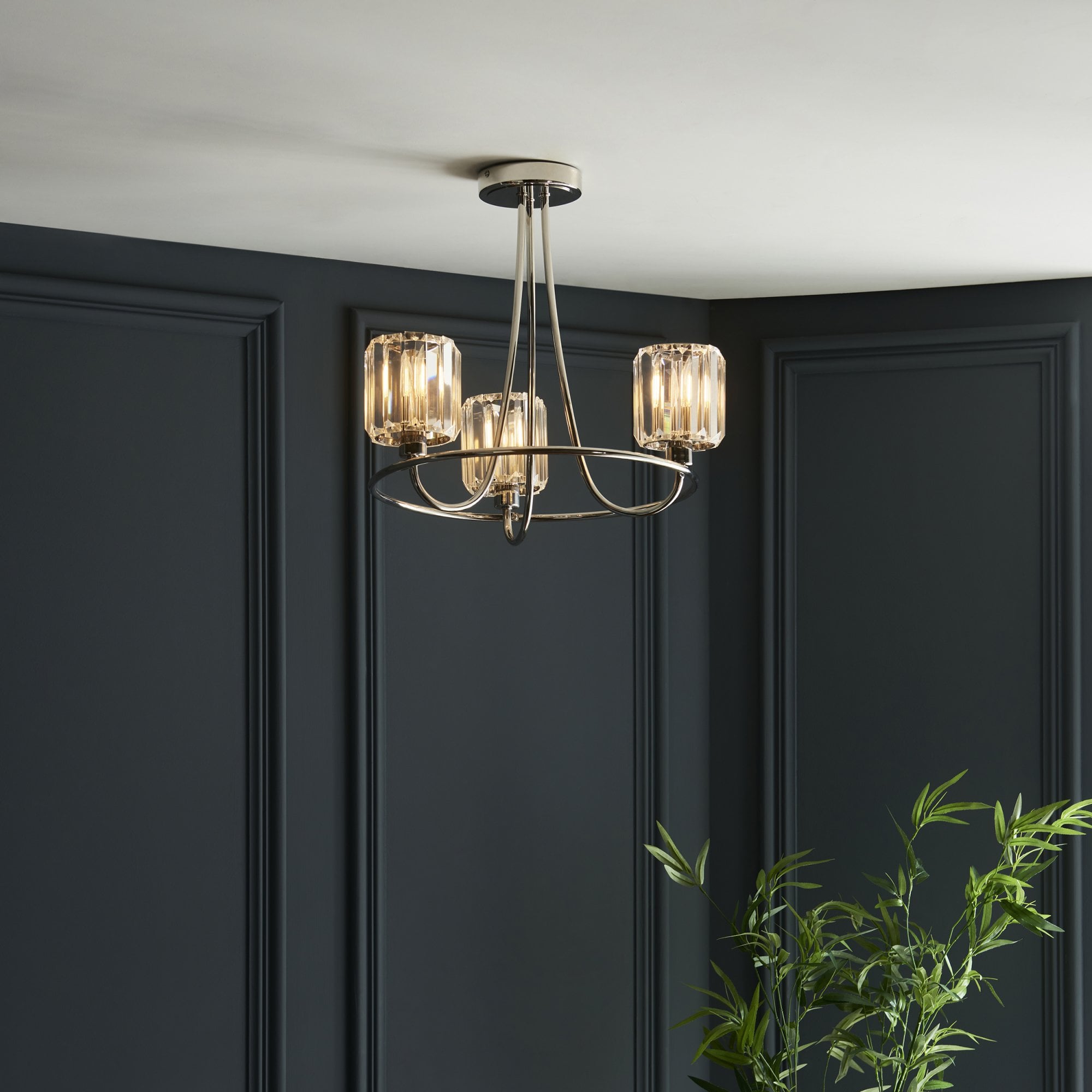 104107 Berenice 3 Light Semi Flush Bright Nickel Plate And Clear Glass