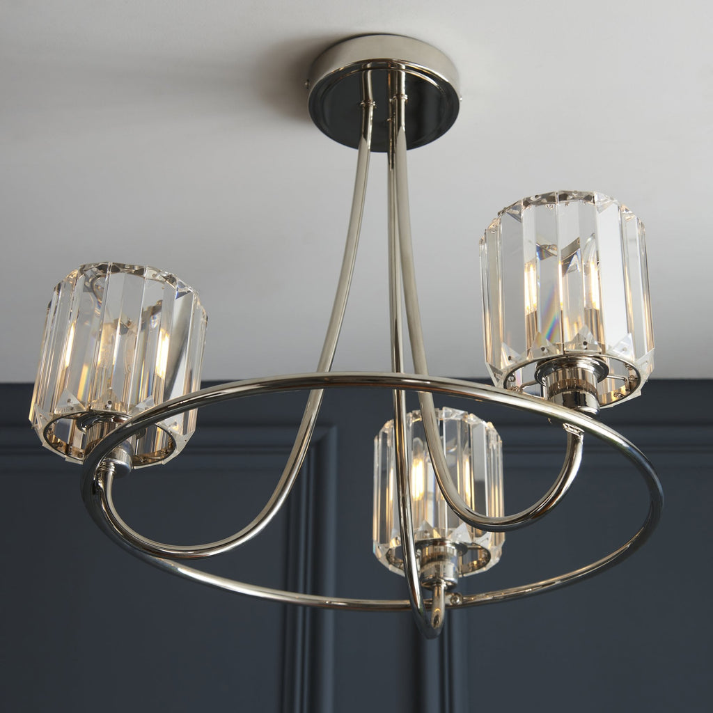 104107 Berenice 3 Light Semi Flush Bright Nickel Plate And Clear Glass