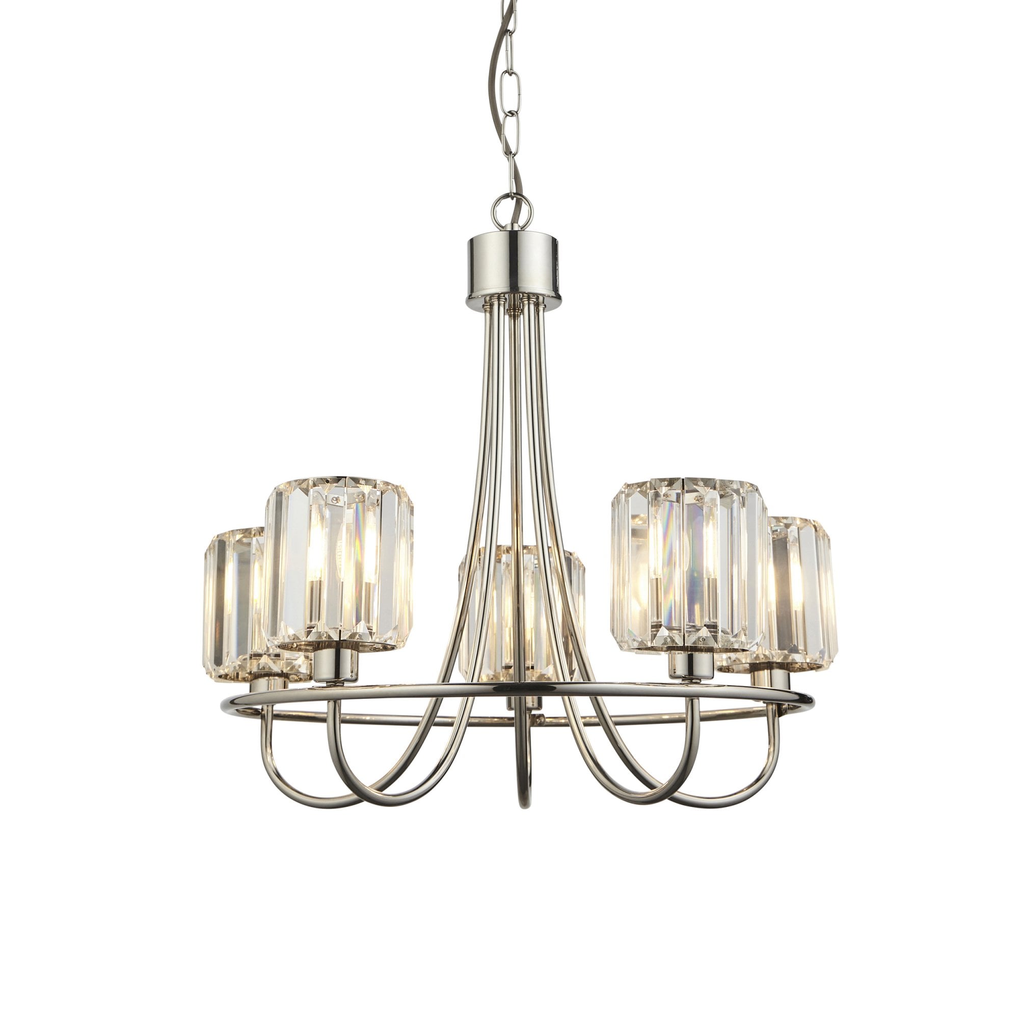 104108 Berenice 5 Light Pendant Bright Nickel Plate And Clear Glass