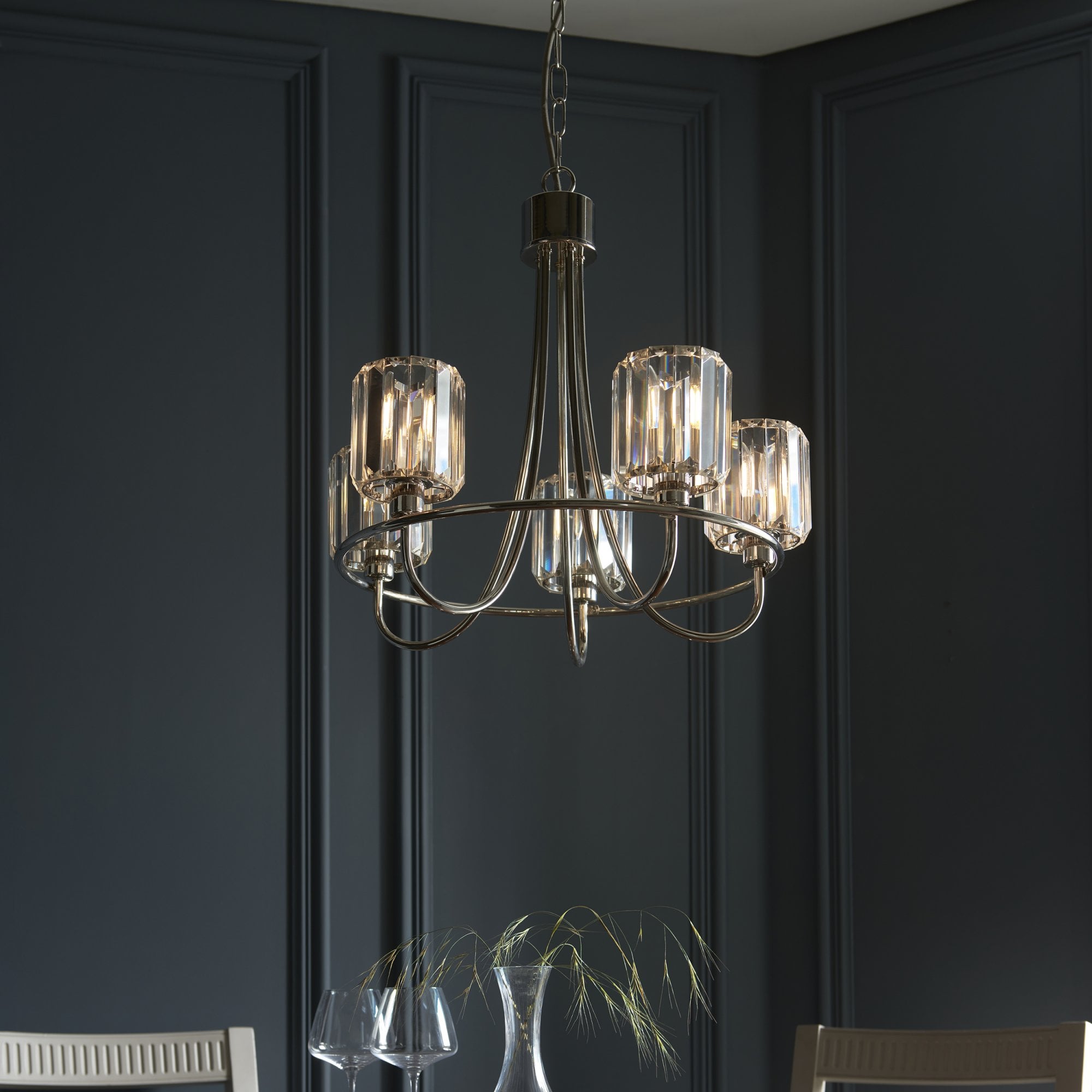104108 Berenice 5 Light Pendant Bright Nickel Plate And Clear Glass