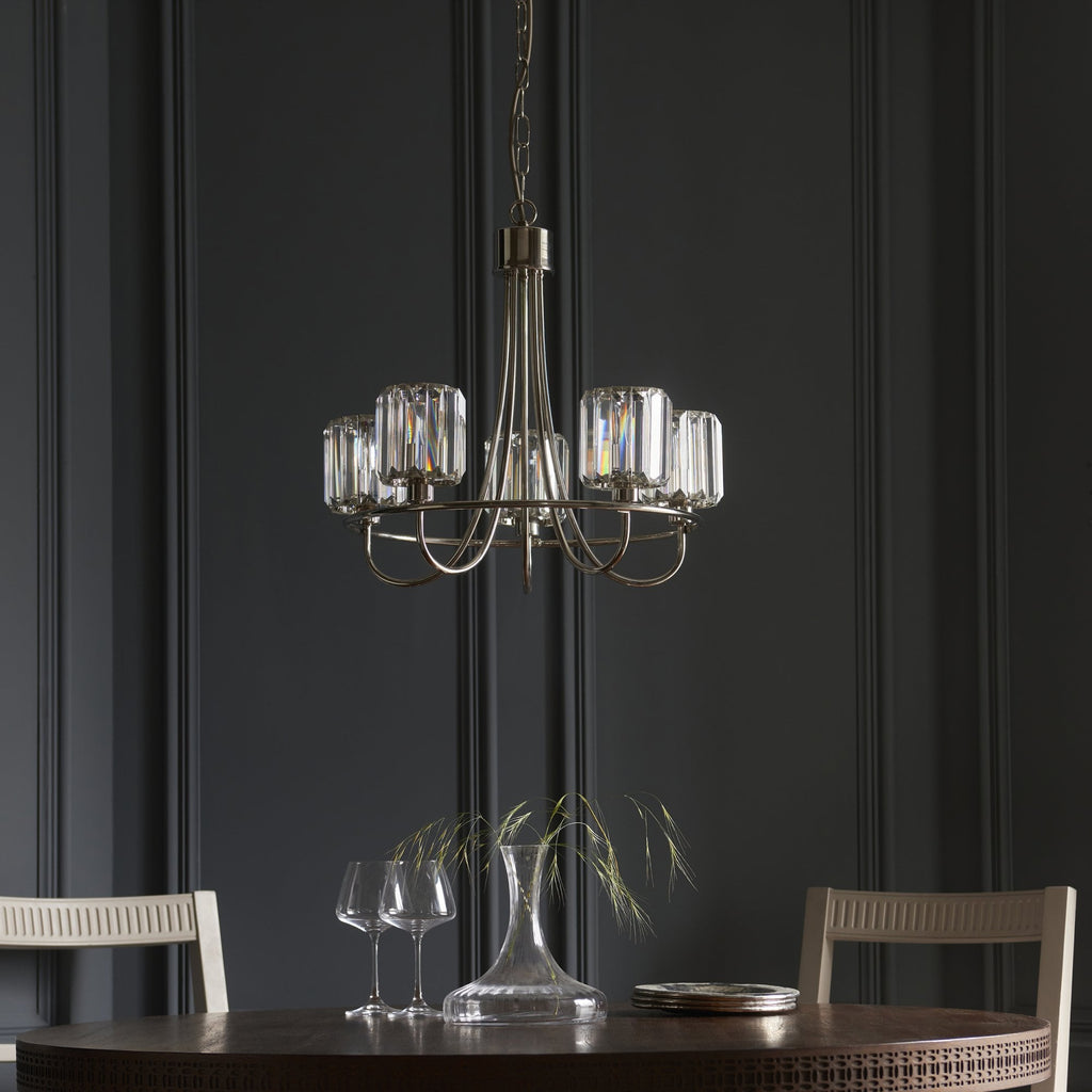 104108 Berenice 5 Light Pendant Bright Nickel Plate And Clear Glass