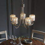 104108 Berenice 5 Light Pendant Bright Nickel Plate And Clear Glass