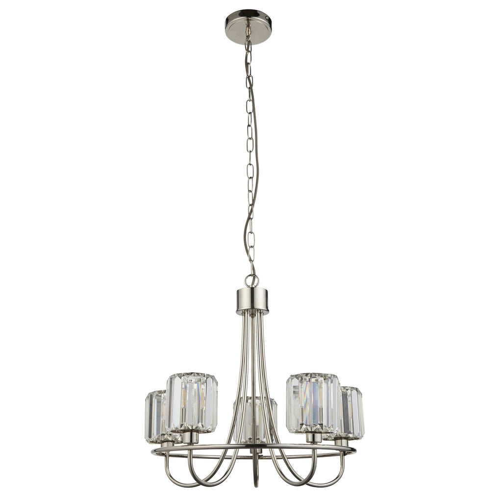 104108 Berenice 5 Light Pendant Bright Nickel Plate And Clear Glass