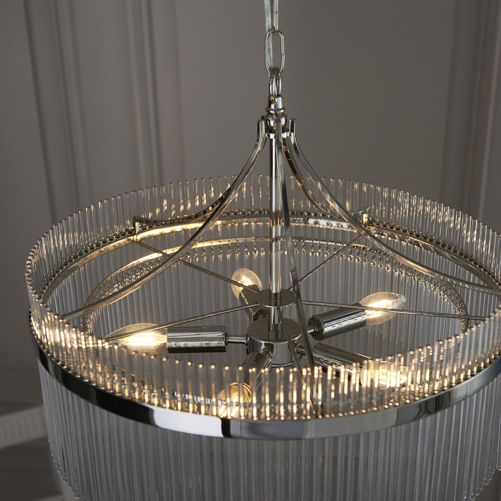 104112 Endon Marietta 5 Light Pendant — Bright Nickel & Clear Glass