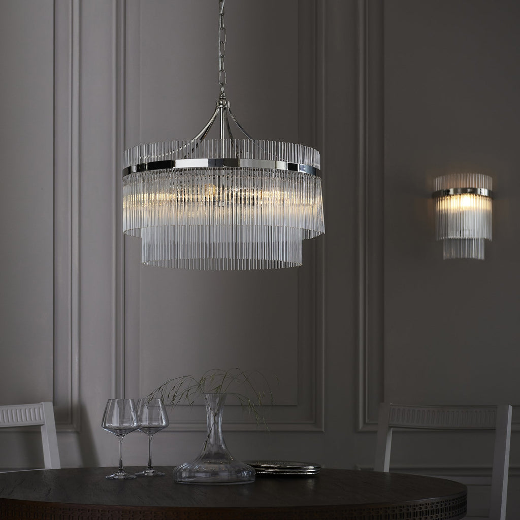 104112 Endon Marietta 5 Light Pendant — Bright Nickel & Clear Glass