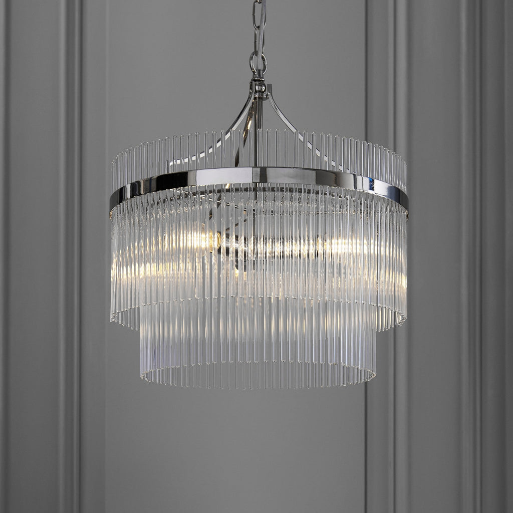 104113 Endon Marietta 3 Light Pendant — Bright Nickel & Clear Glass