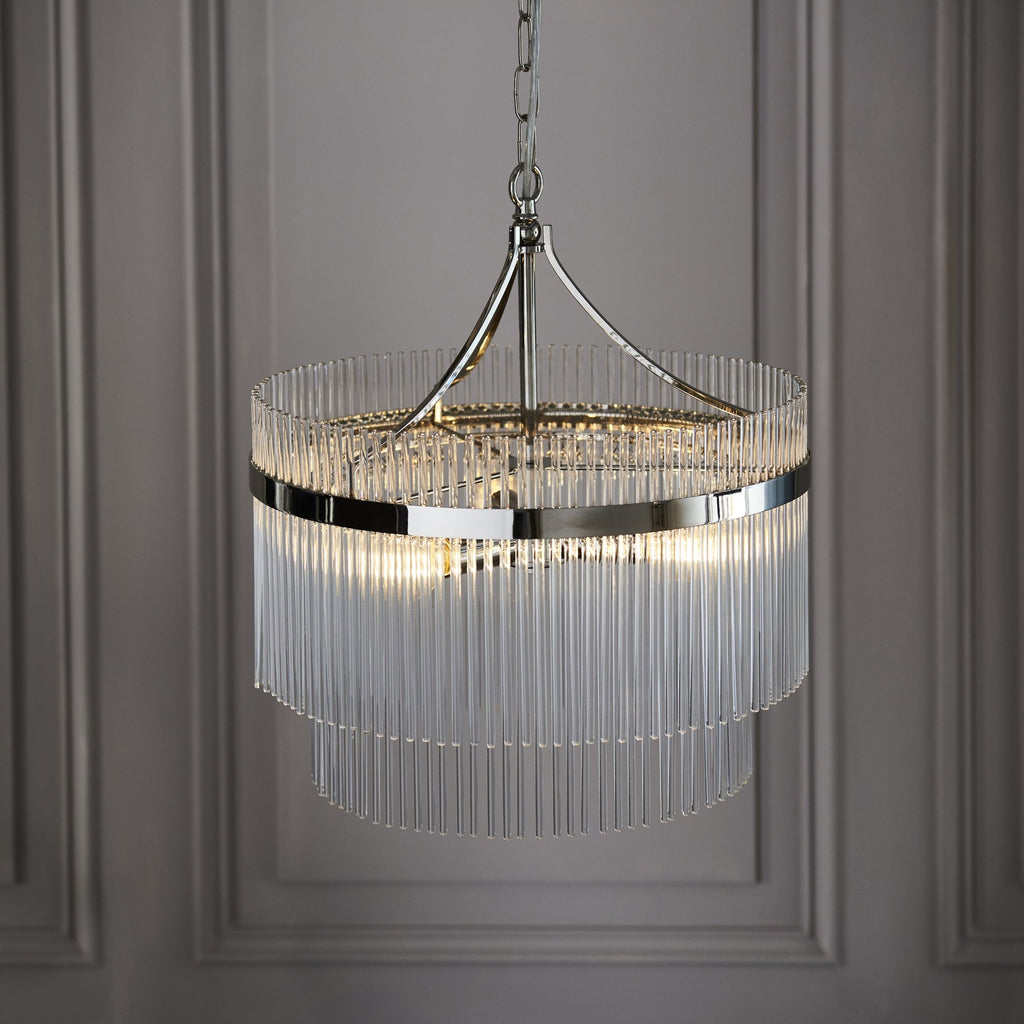 104113 Endon Marietta 3 Light Pendant — Bright Nickel & Clear Glass