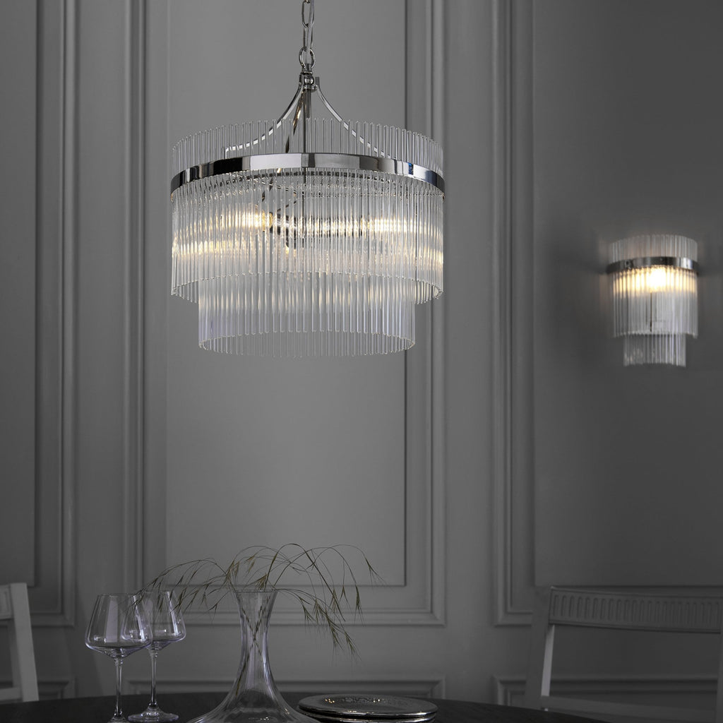 104113 Endon Marietta 3 Light Pendant — Bright Nickel & Clear Glass