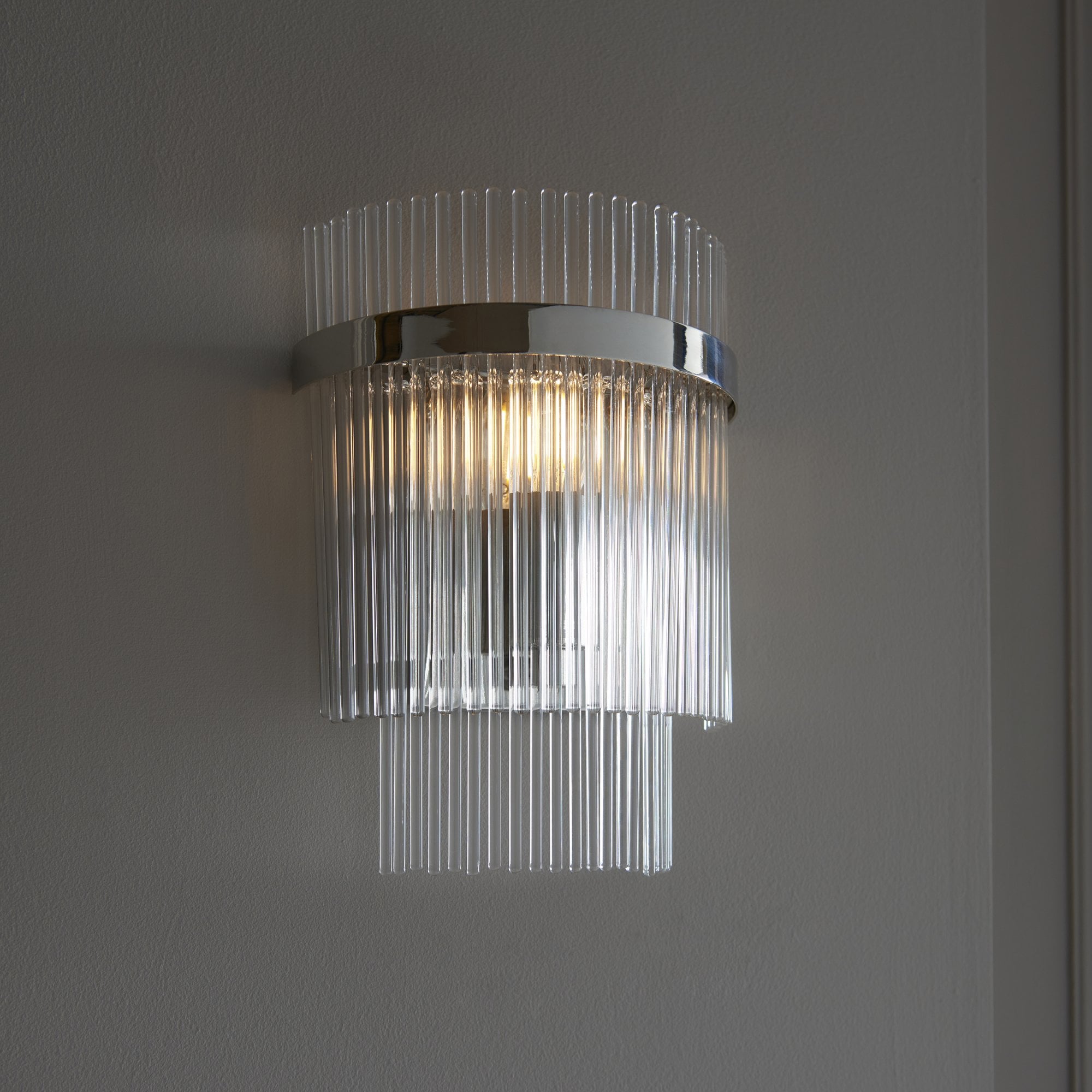 104114 Endon Marietta 1 Light Indoor Wall Light — Bright Nickel & Clear Glass