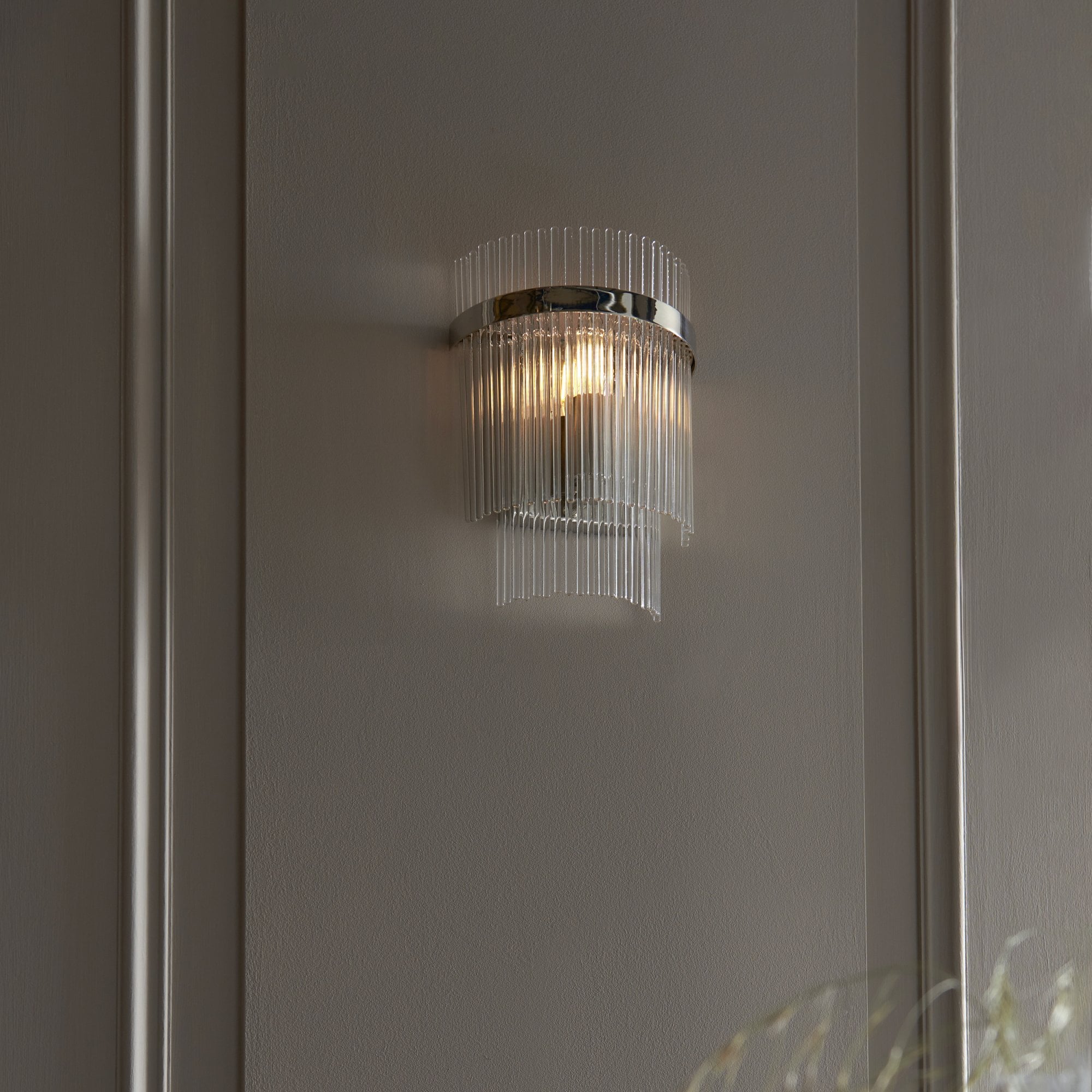 104114 Endon Marietta 1 Light Indoor Wall Light — Bright Nickel & Clear Glass