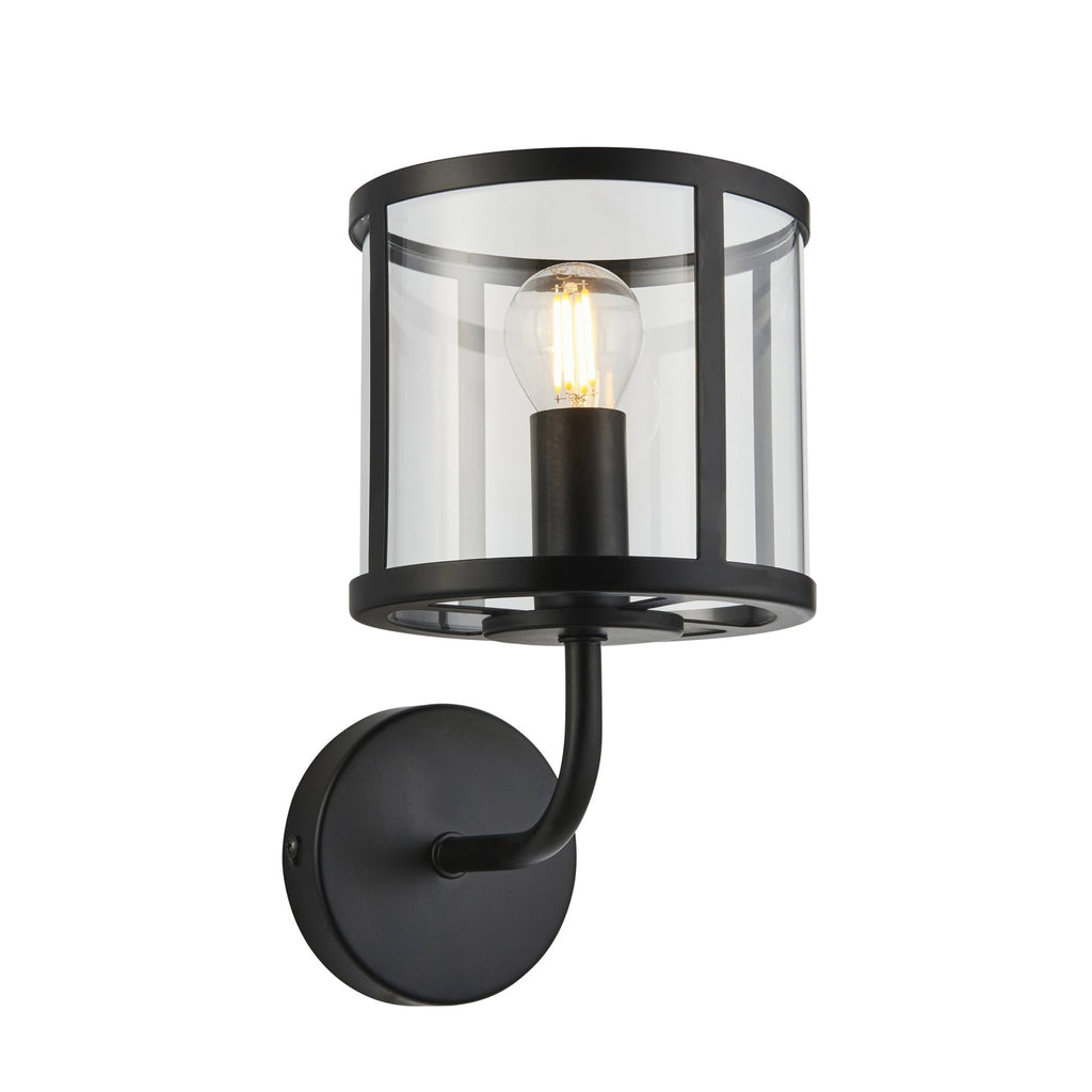 104193 Hopton 1 Light Wall Matt Black And Clear Glass