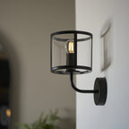 104193 Hopton 1 Light Wall Matt Black And Clear Glass