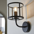 104193 Hopton 1 Light Wall Matt Black And Clear Glass