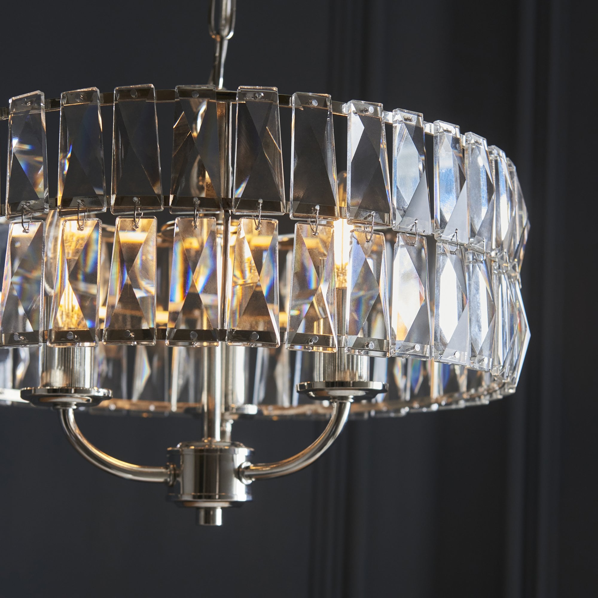 104466 Clifton 3 Light Pendant Bright Nickel Plate And Clear Crystal Glass