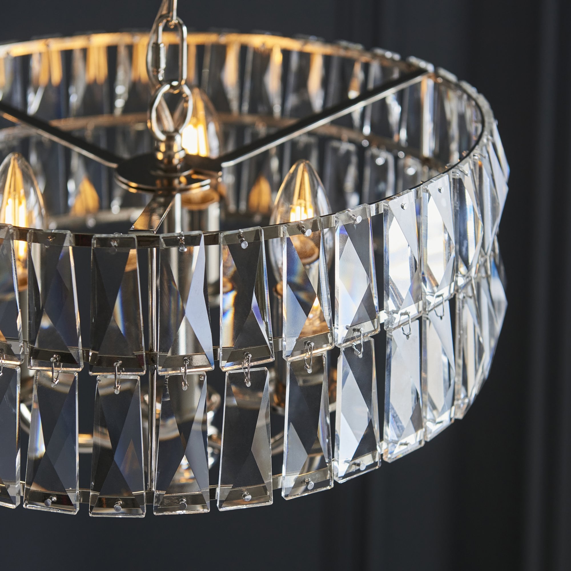 104466 Clifton 3 Light Pendant Bright Nickel Plate And Clear Crystal Glass
