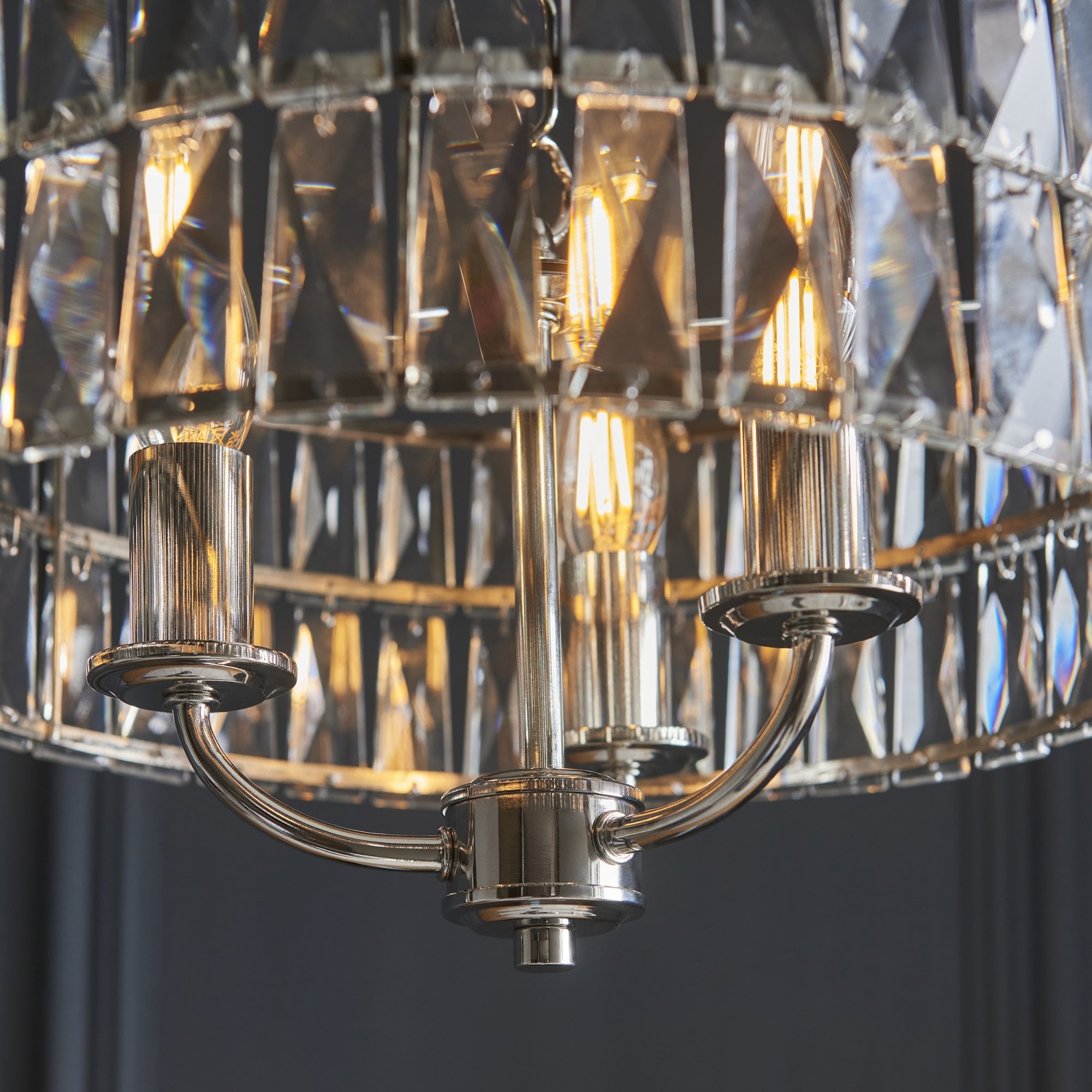 104466 Clifton 3 Light Pendant Bright Nickel Plate And Clear Crystal Glass