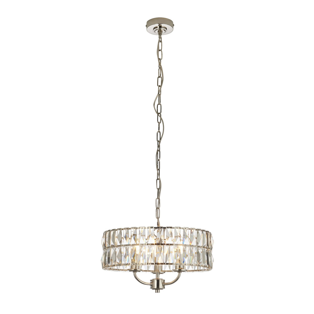 104466 Clifton 3 Light Pendant Bright Nickel Plate And Clear Crystal Glass