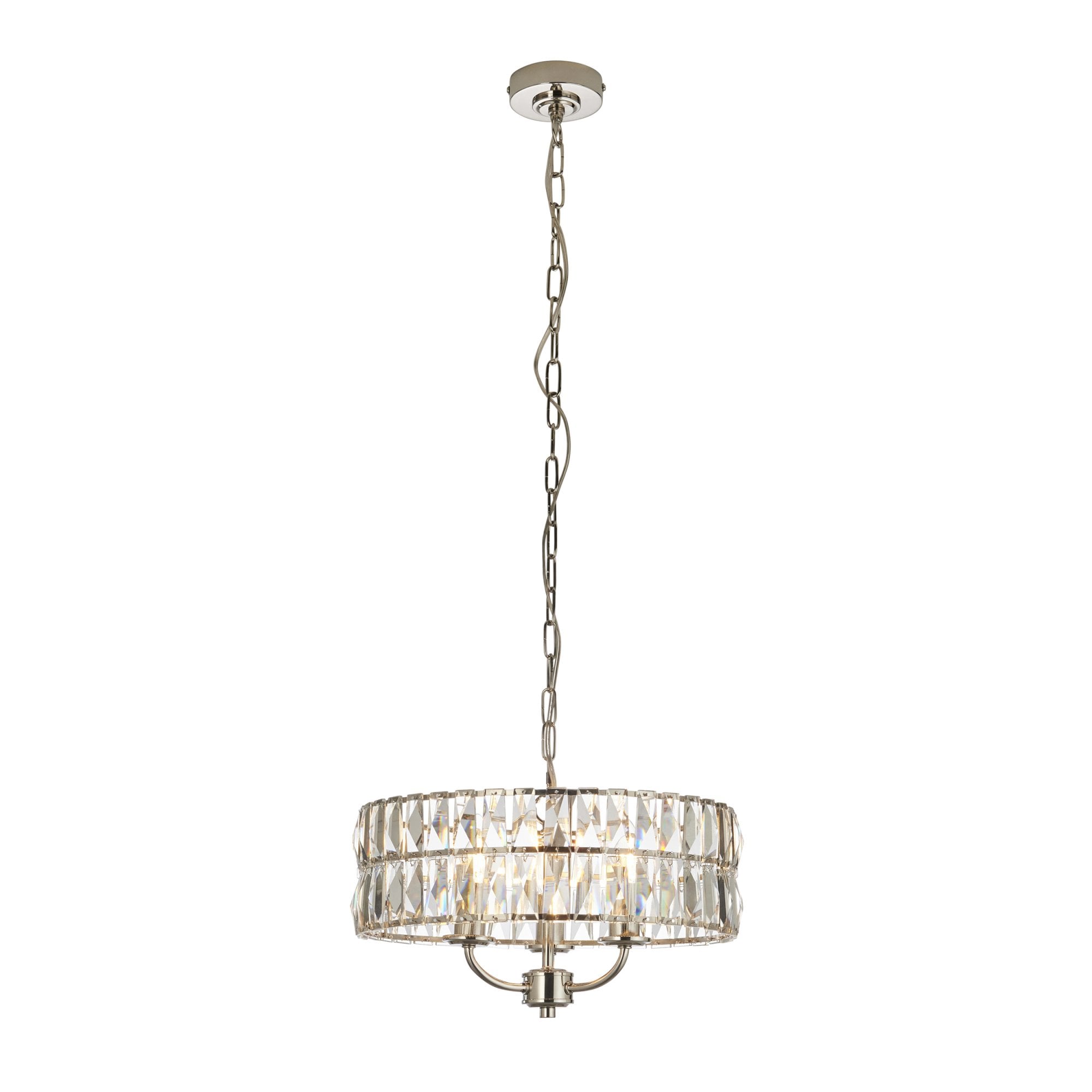 104466 Clifton 3 Light Pendant Bright Nickel Plate And Clear Crystal Glass