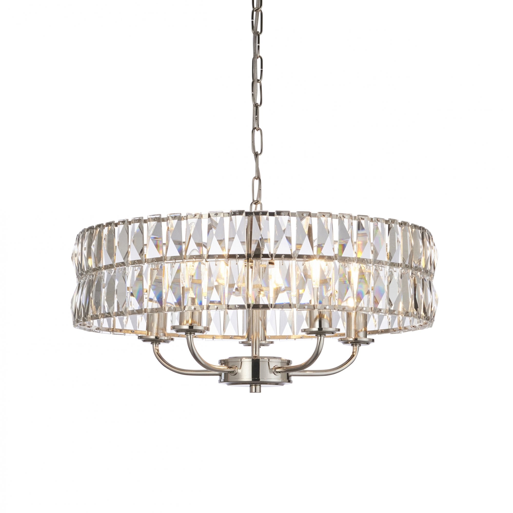 104467 Clifton 5 Light Pendant Bright Nickel Plate And Clear Crystal Glass