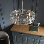 104467 Clifton 5 Light Pendant Bright Nickel Plate And Clear Crystal Glass