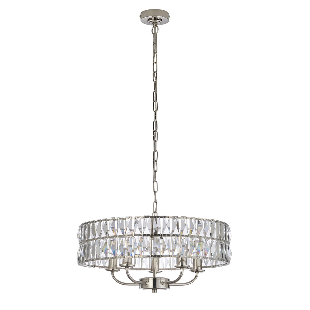 104467 Clifton 5 Light Pendant Bright Nickel Plate And Clear Crystal Glass