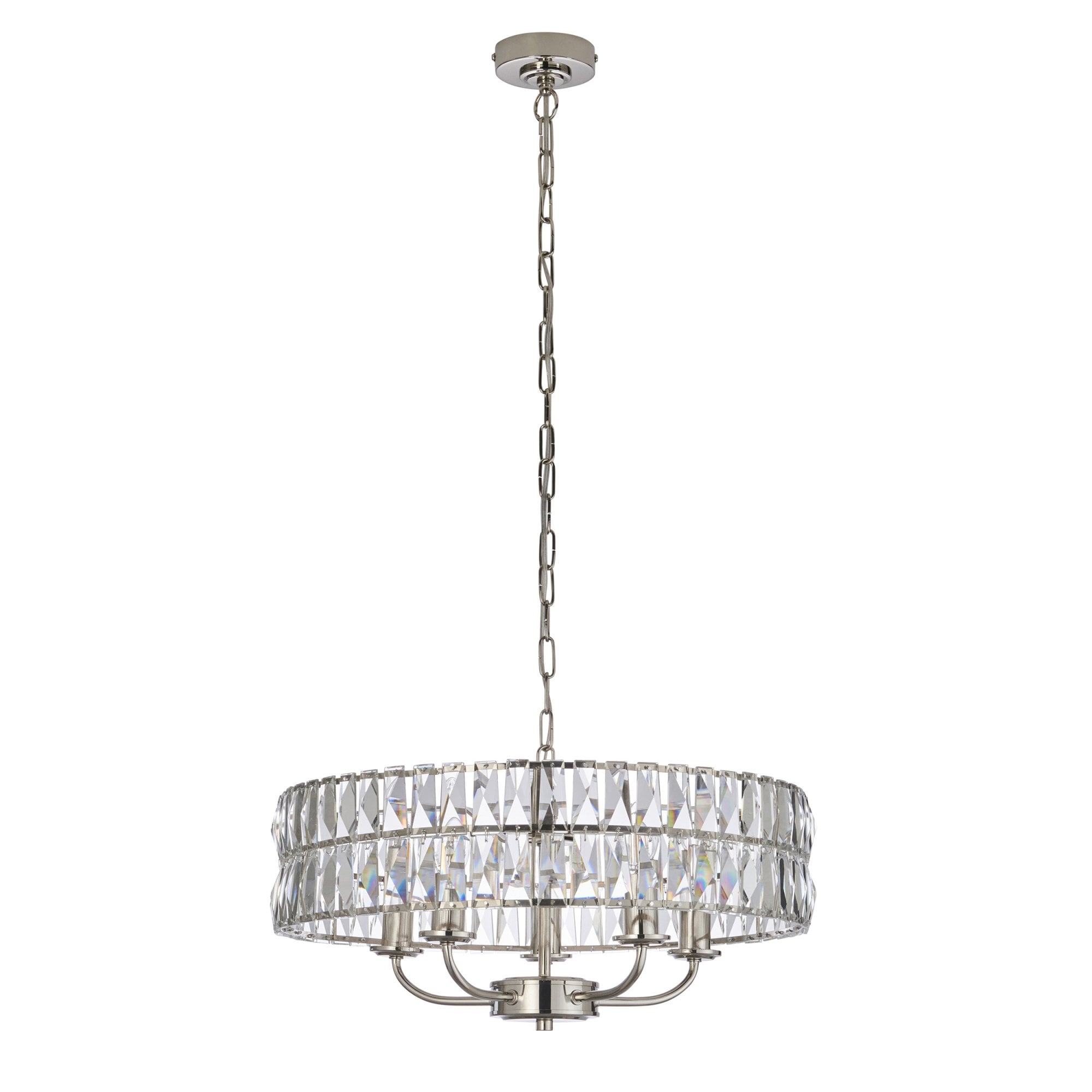 104467 Clifton 5 Light Pendant Bright Nickel Plate And Clear Crystal Glass