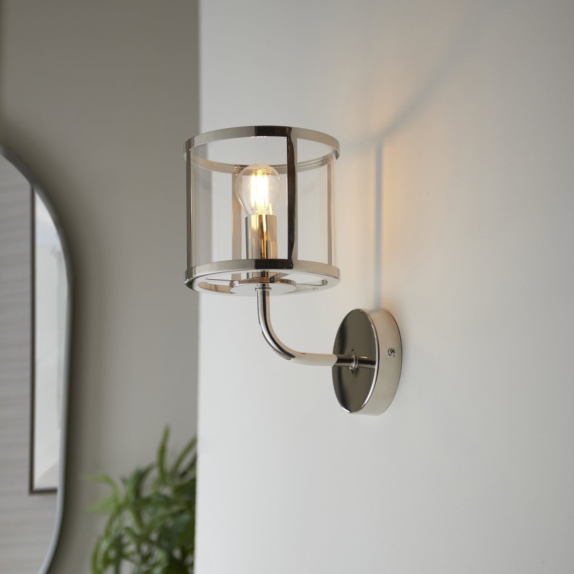 106003 Hopton 1 Light Wall Bright Nickel Plate And Clear Glass