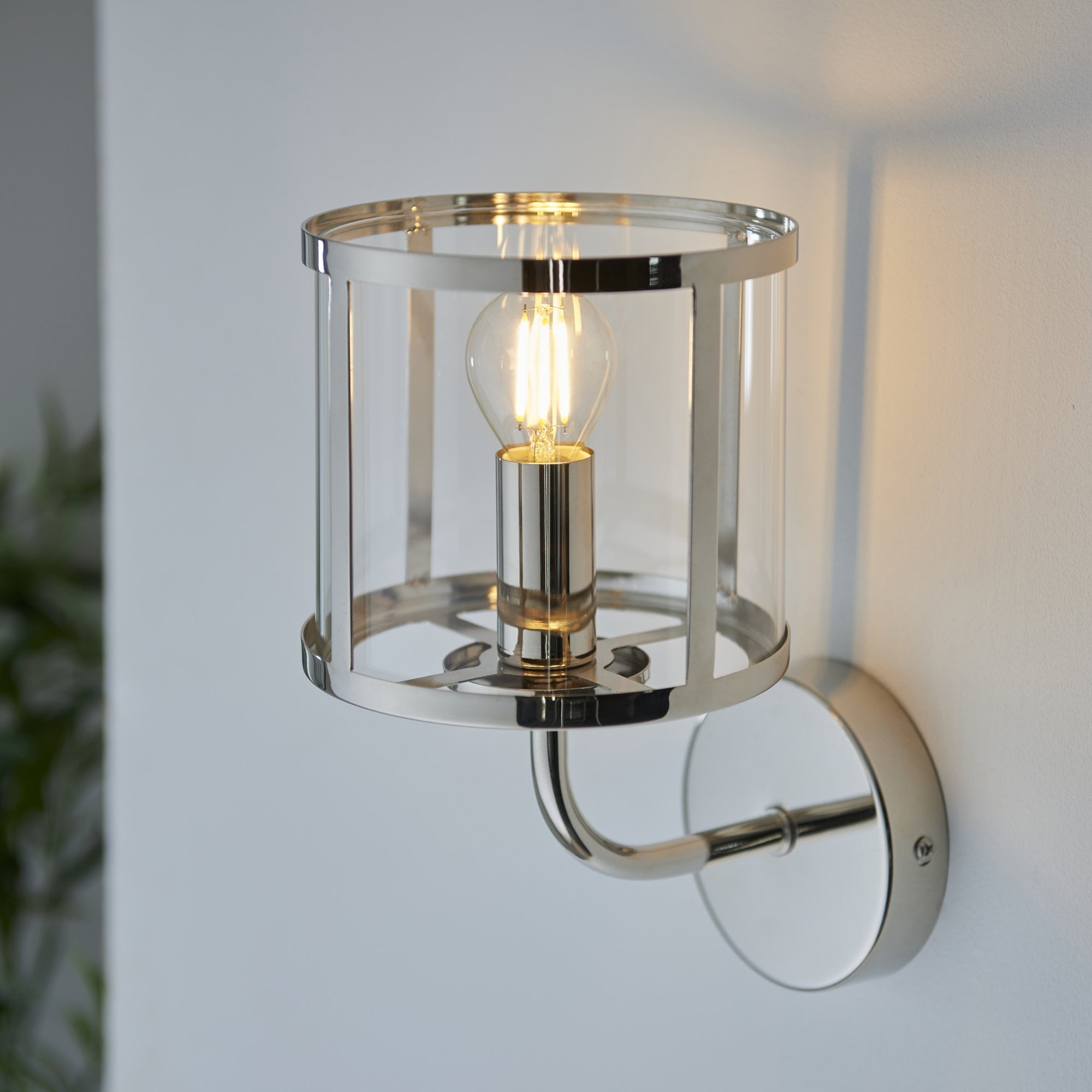 106003 Hopton 1 Light Wall Bright Nickel Plate And Clear Glass