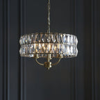 106243 Clifton 3 Light Pendant Antique Brass Plate And Clear Crystal Glass