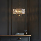 106243 Clifton 3 Light Pendant Antique Brass Plate And Clear Crystal Glass