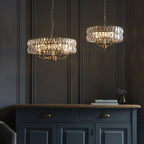 106243 Clifton 3 Light Pendant Antique Brass Plate And Clear Crystal Glass