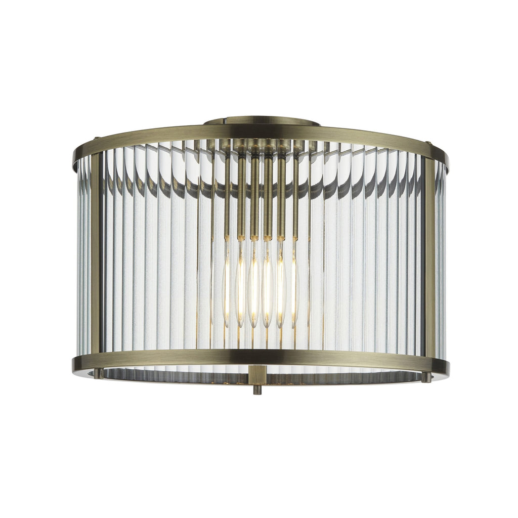 Ridgeton 1 Light Flush Antique Brass Plate And Clear Ribbed Glass