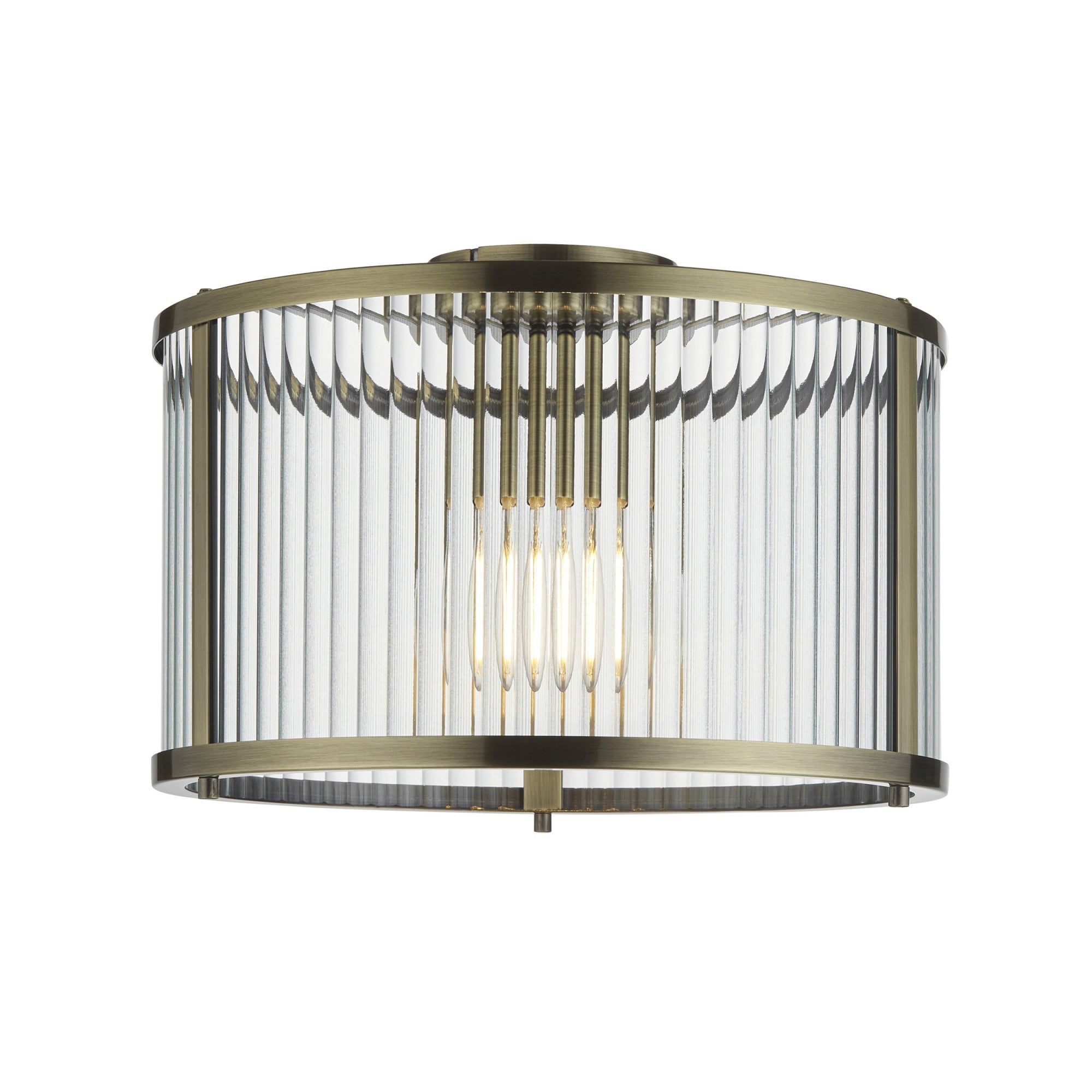 106265 Ridgeton 1 Light Flush Antique Brass Plate And Clear Ribbed Glass
