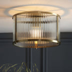 Ridgeton 1 Light Flush Antique Brass Plate And Clear Ribbed Glass