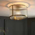 Ridgeton 1 Light Flush Antique Brass Plate And Clear Ribbed Glass