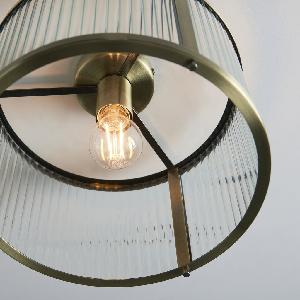 Ridgeton 1 Light Flush Antique Brass Plate And Clear Ribbed Glass