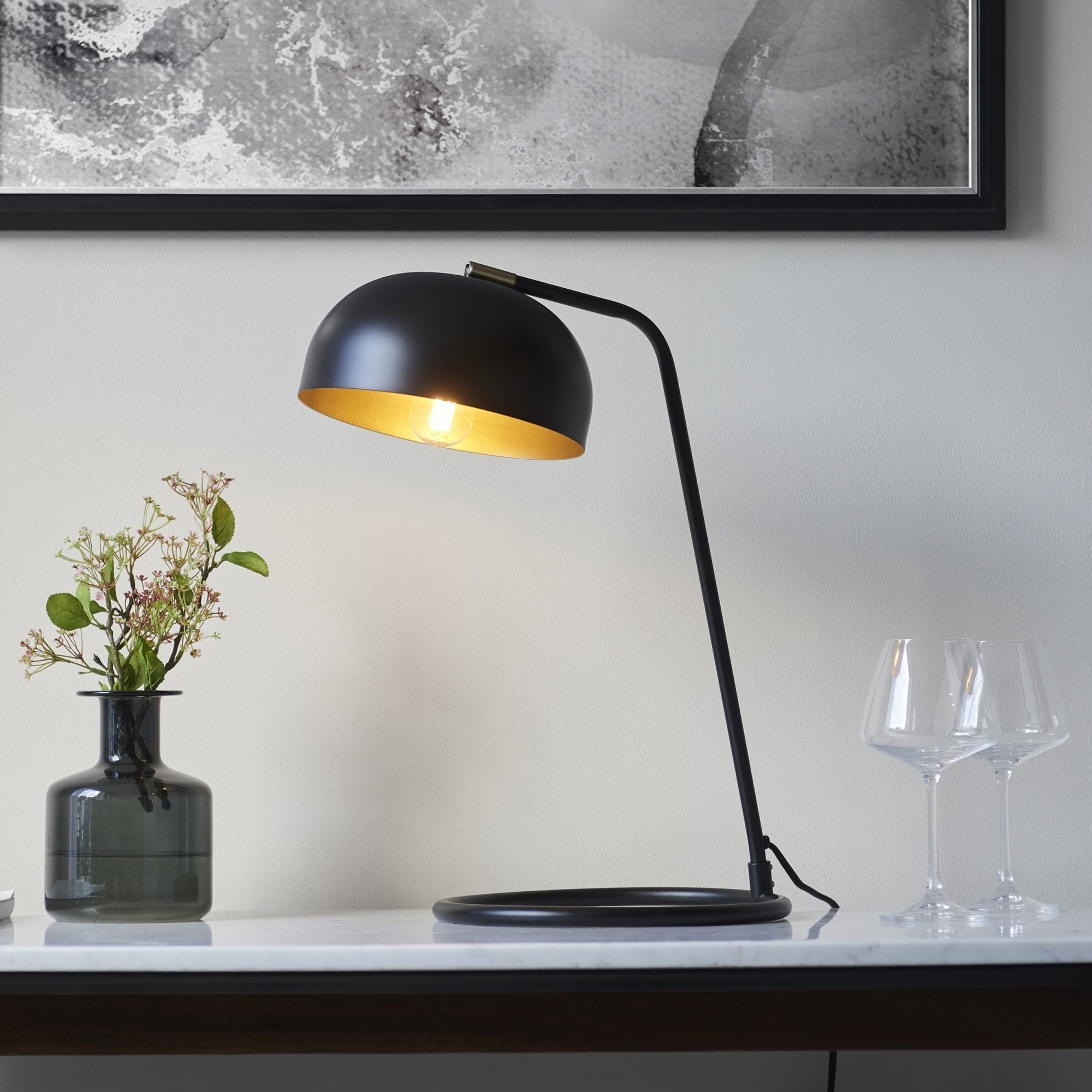 106336 Brair New 1 Light Table Lamp Matt Black And Antique Brass Paint