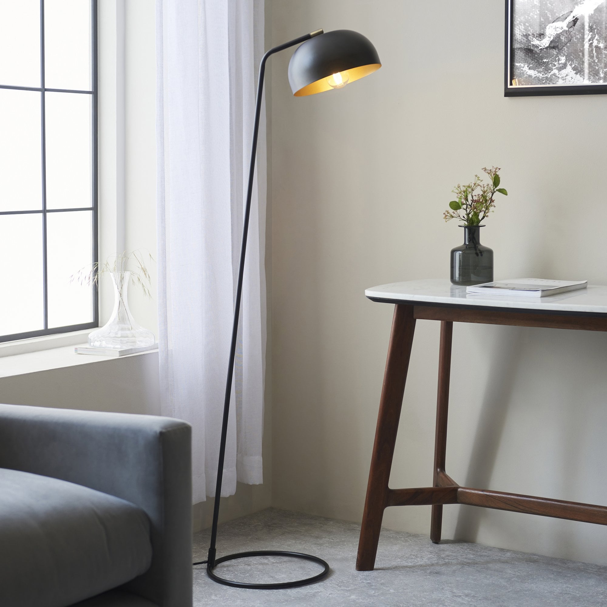 106337 Brair New 1 Light Floor Lamp Matt Black And Antique Brass Paint