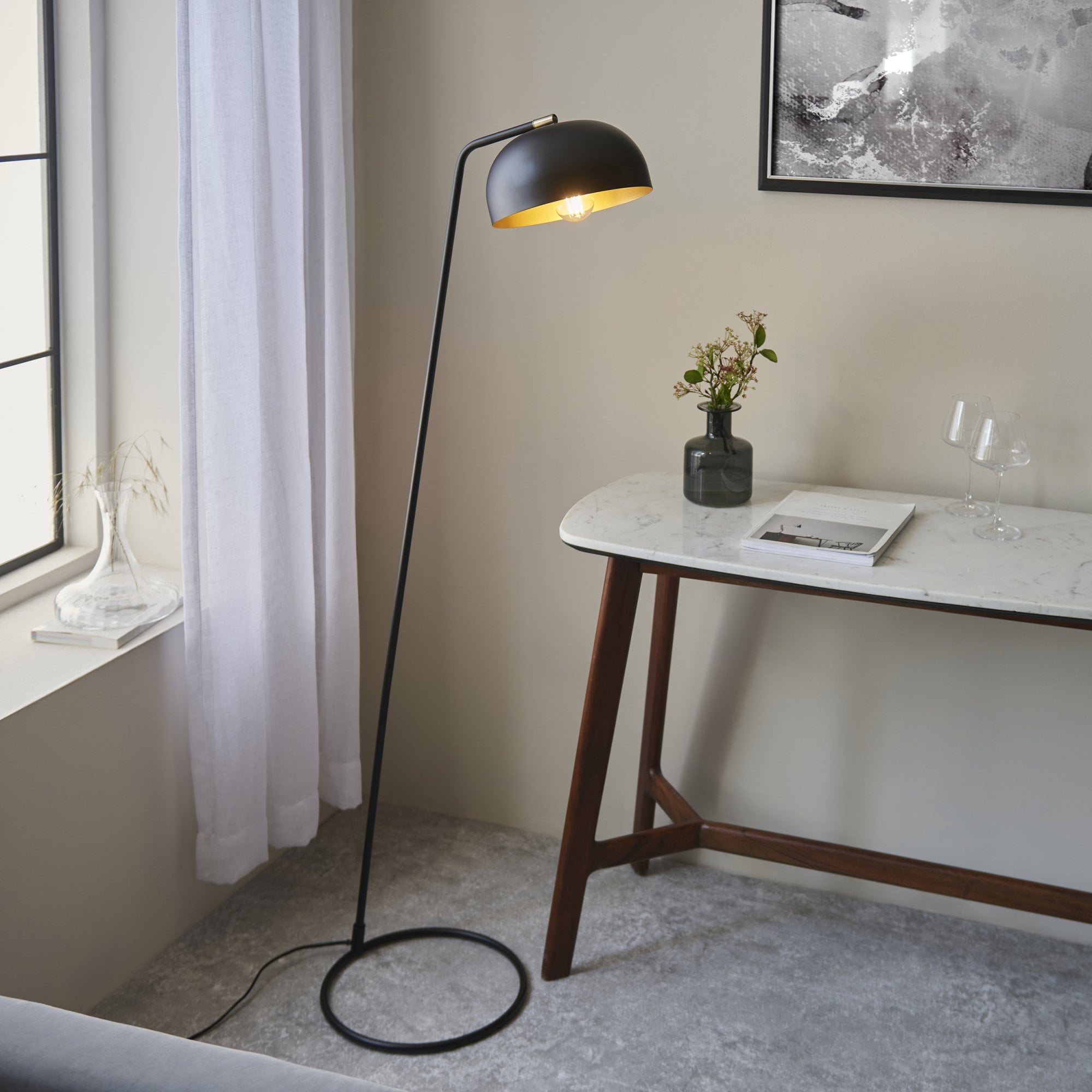106337 Brair New 1 Light Floor Lamp Matt Black And Antique Brass Paint