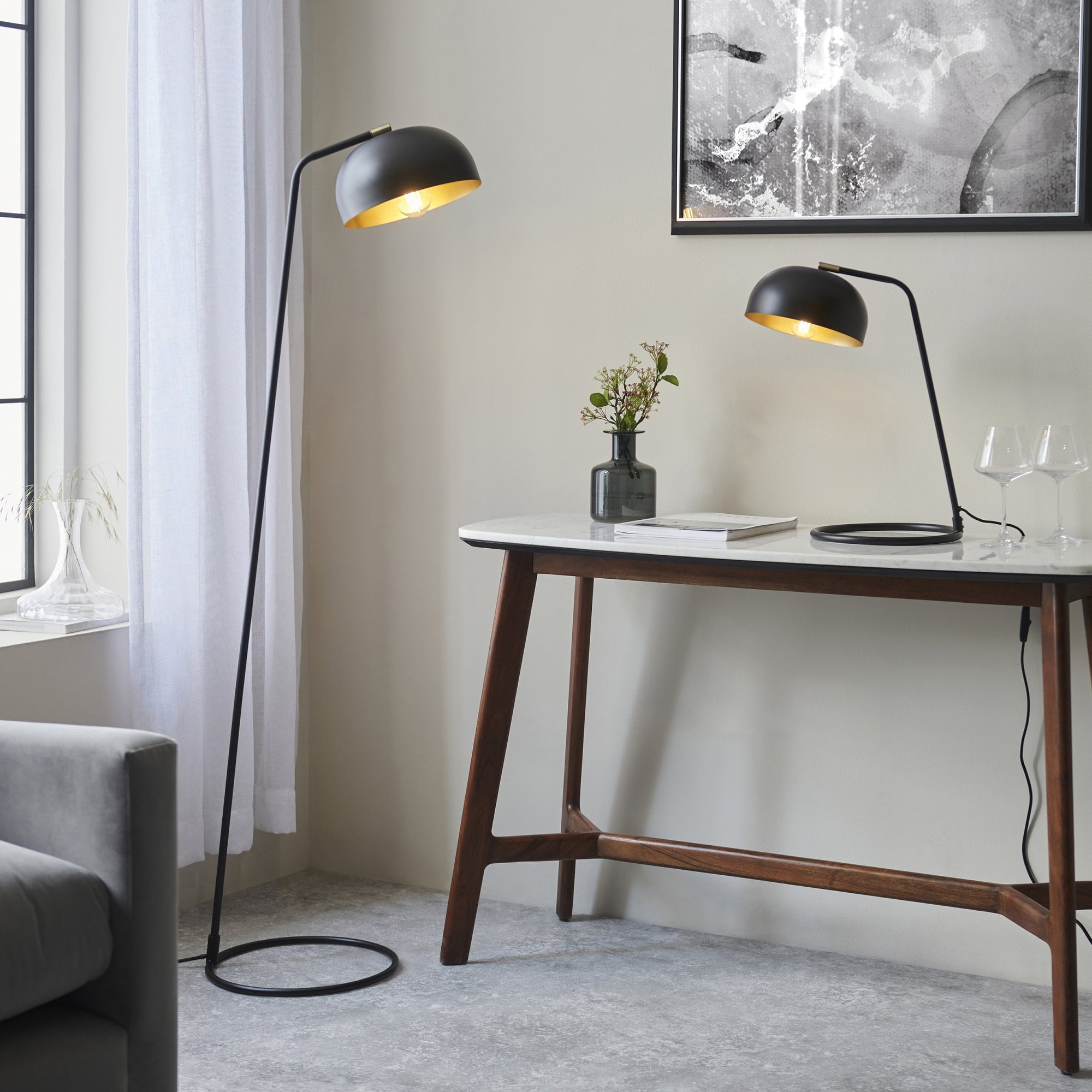 106337 Brair New 1 Light Floor Lamp Matt Black And Antique Brass Paint