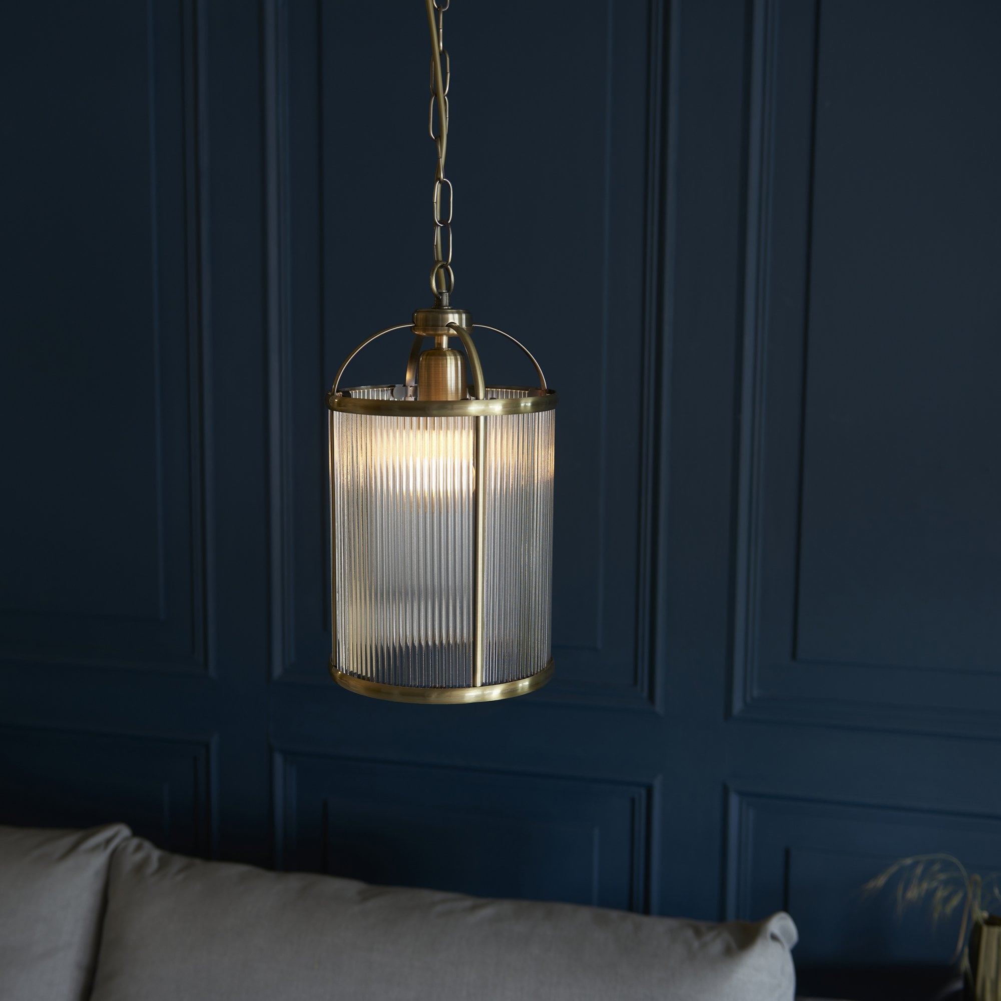 106710 Lambeth Ribbed 1 Light Pendant Antique Brass Plate And Clear Ribbed Glass