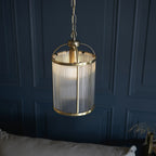 106710 Lambeth Ribbed 1 Light Pendant Antique Brass Plate And Clear Ribbed Glass