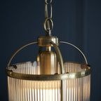 106710 Lambeth Ribbed 1 Light Pendant Antique Brass Plate And Clear Ribbed Glass