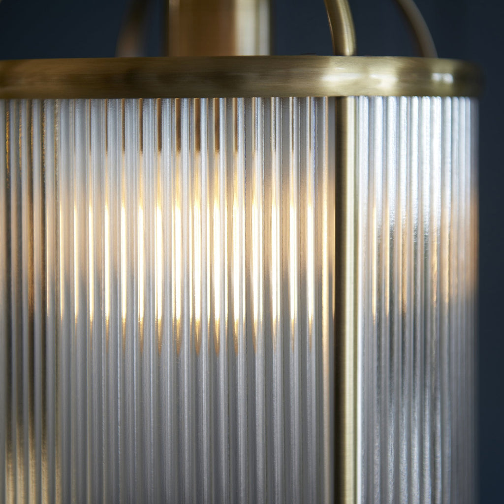 106710 Lambeth Ribbed 1 Light Pendant Antique Brass Plate And Clear Ribbed Glass