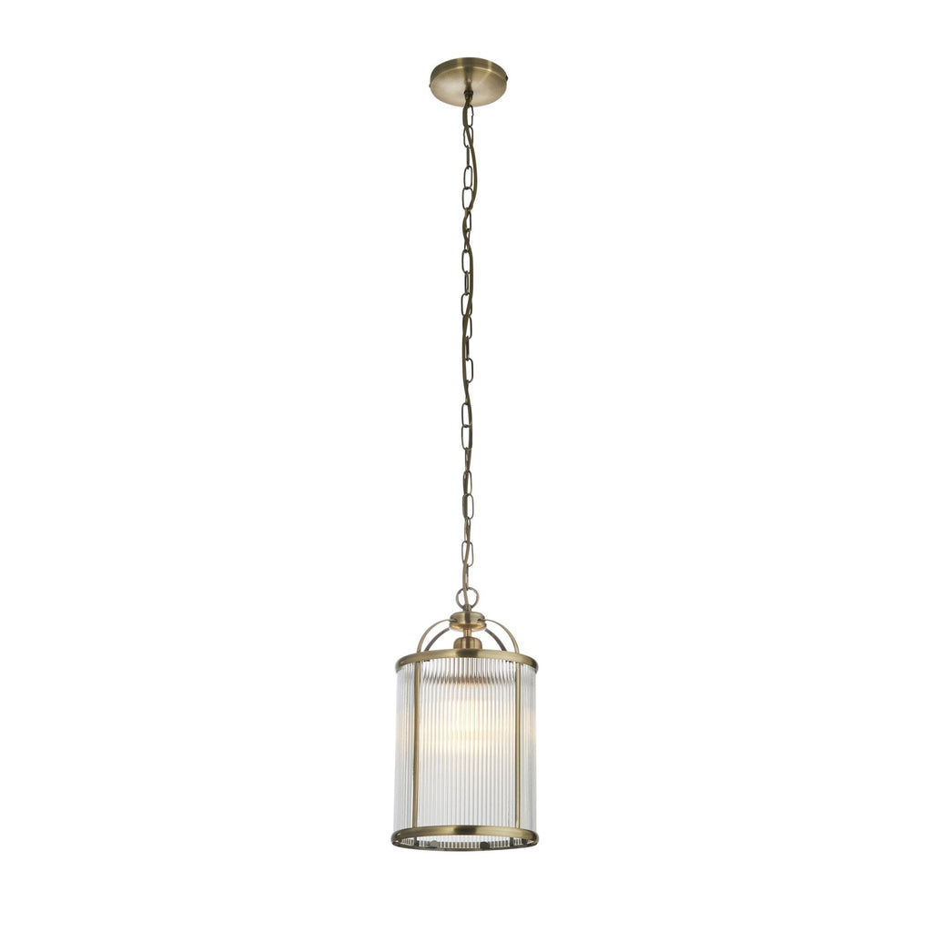 106710 Lambeth Ribbed 1 Light Pendant Antique Brass Plate And Clear Ribbed Glass
