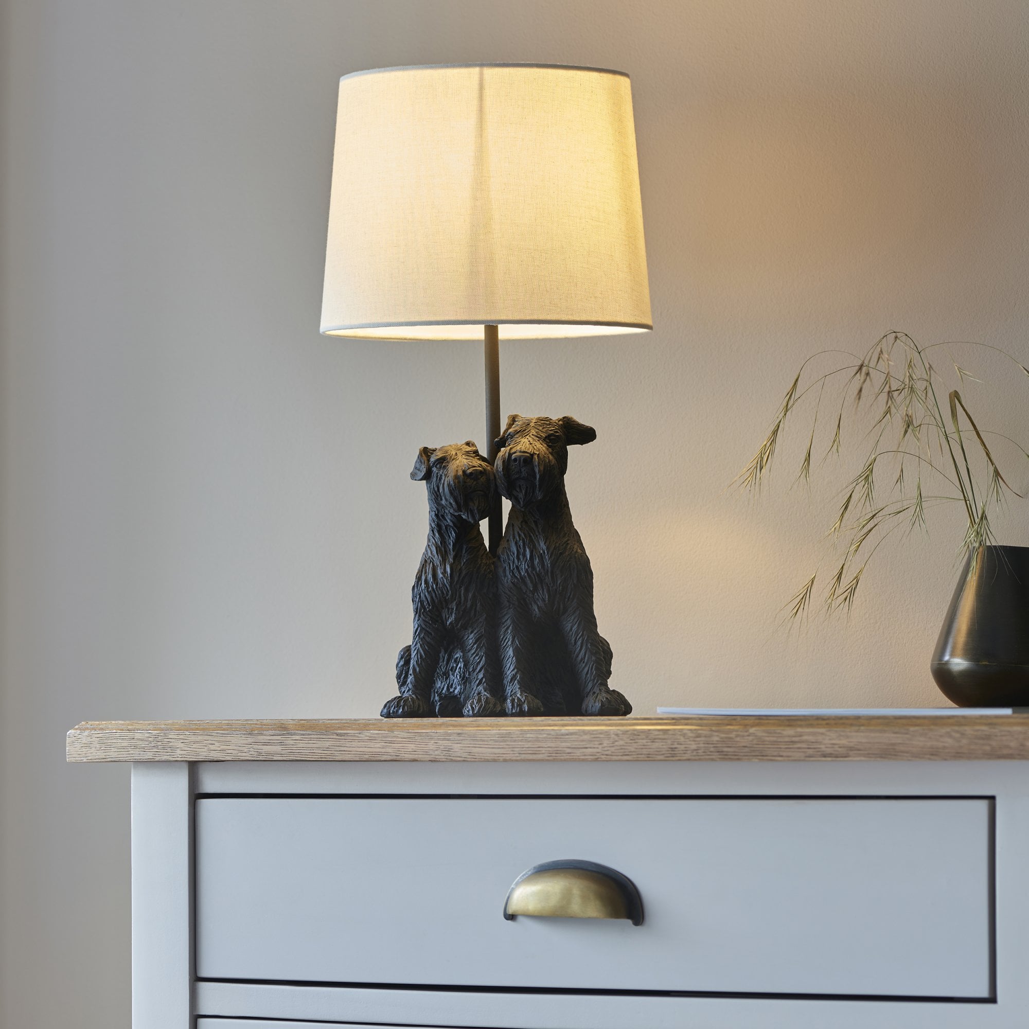 106794 Schnauzer 1 Light Table Lamp Matt Black And Natural Linen