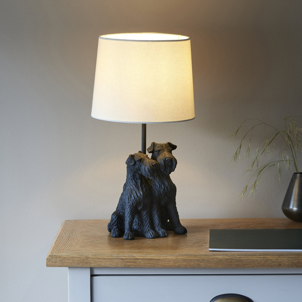 106794 Schnauzer 1 Light Table Lamp Matt Black And Natural Linen