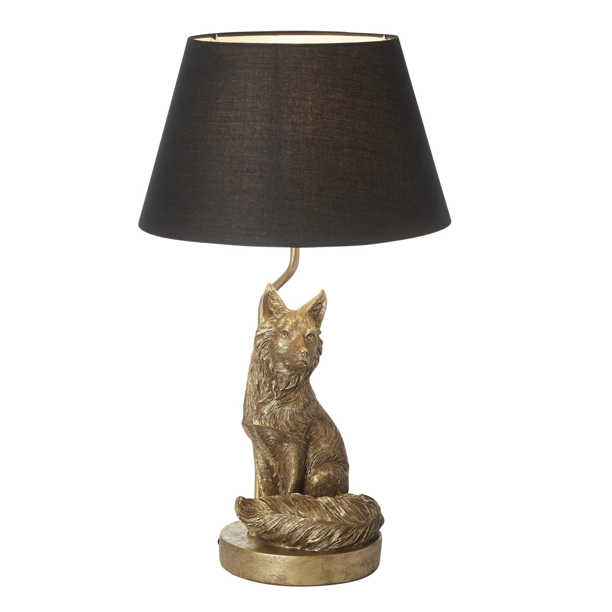 106796 Fox 1 Light Table Lamp Vintage Gold Paint And Black Fabric