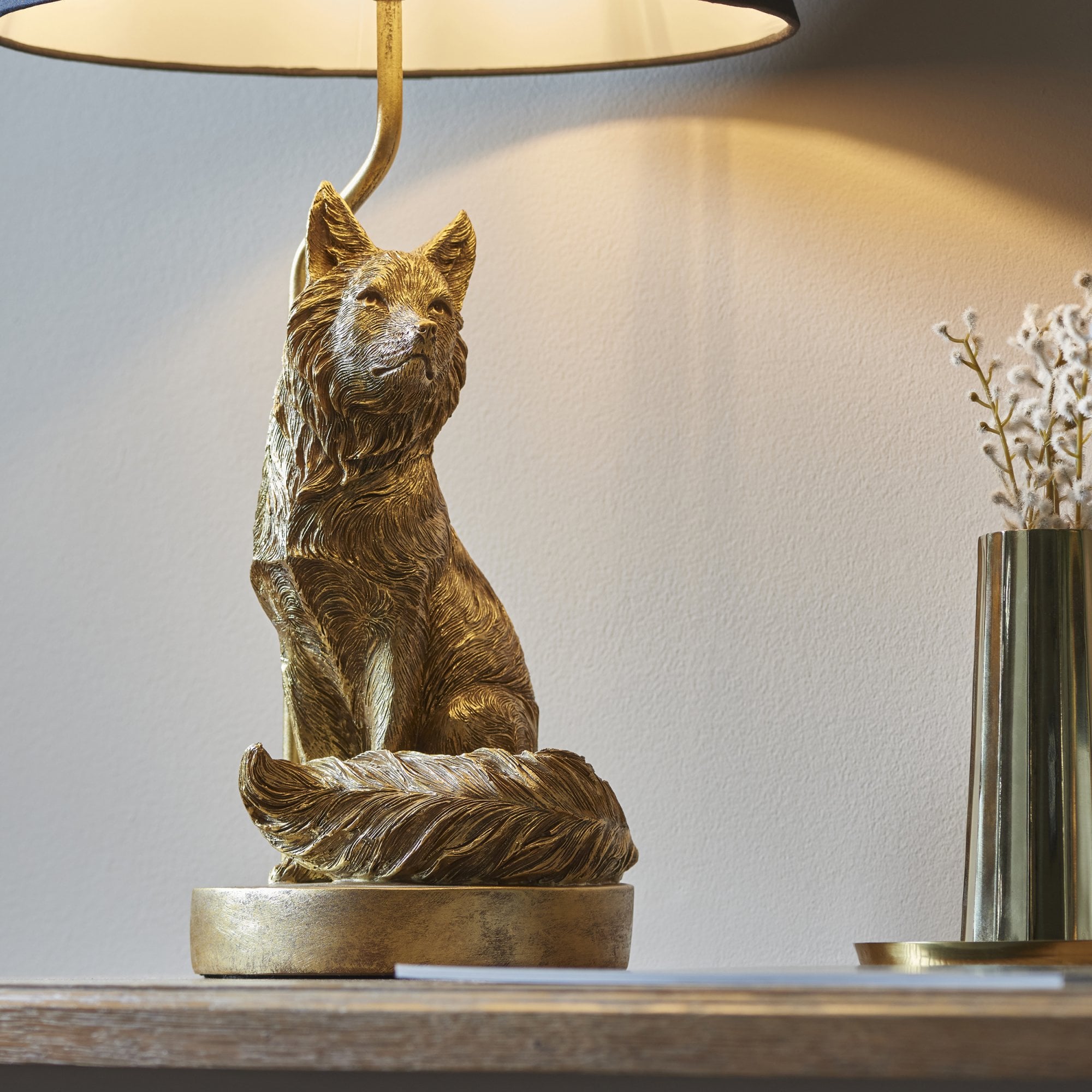 106796 Fox 1 Light Table Lamp Vintage Gold Paint And Black Fabric
